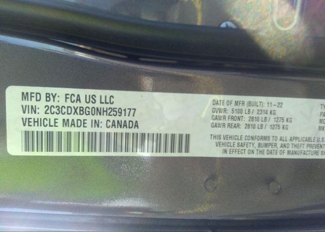 2022 DODGE CHARGER(VIN: 2C3CDXBG0NH259177