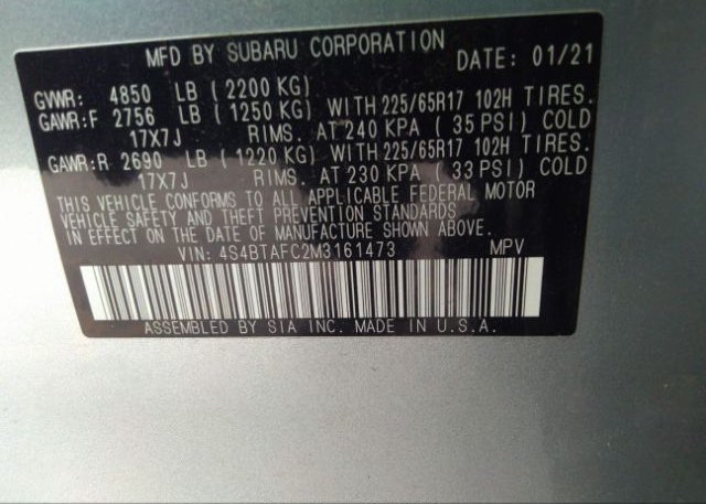 2021 SUBARU OUTBACK(VIN: 4S4BTAFC2M3161473