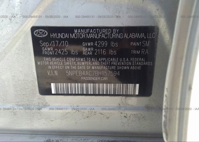 5NPEB4AC7BH157594 2011 HYUNDAI SONATA