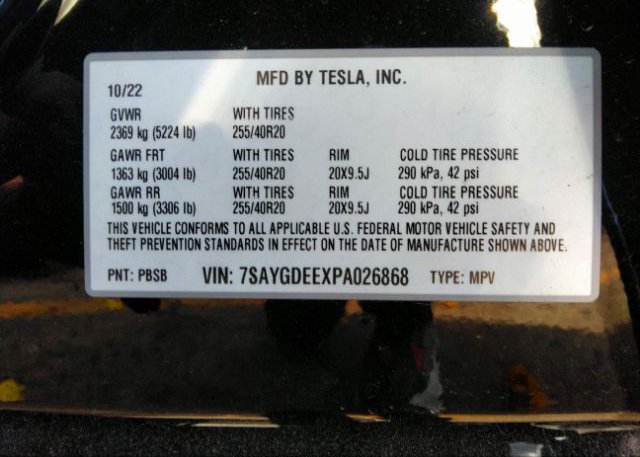 2023 TESLA MODEL Y(VIN: 7SAYGDEEXPA026868