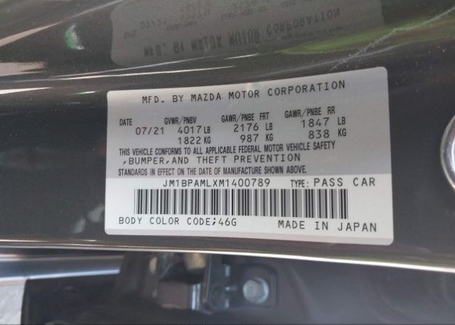2021 MAZDA MAZDA3 HATCHBACK(VIN: JM1BPAMLXM1400789