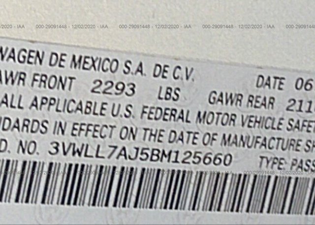 3VWLL7AJ5BM125660 2011 VOLKSWAGEN JETTA SEDAN