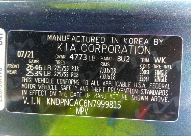 2022 KIA SPORTAGE(VIN: KNDPNCAC6N7999815