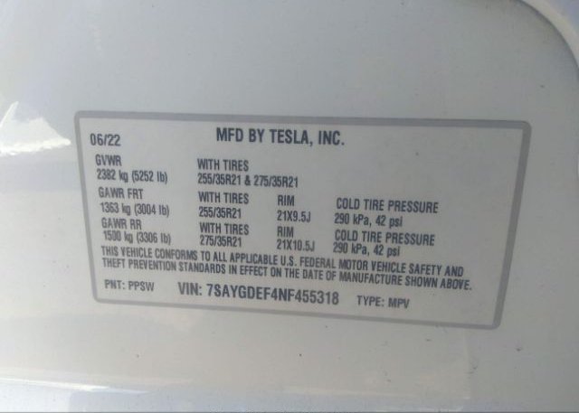 2022 TESLA MODEL Y(VIN: 7SAYGDEF4NF455318