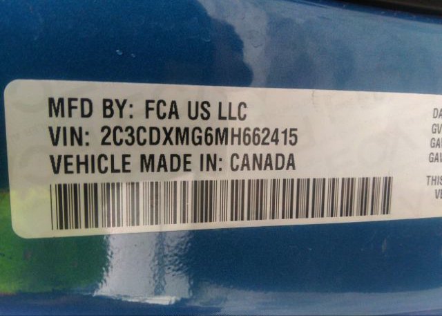 2021 DODGE CHARGER(VIN: 2C3CDXMG6MH662415