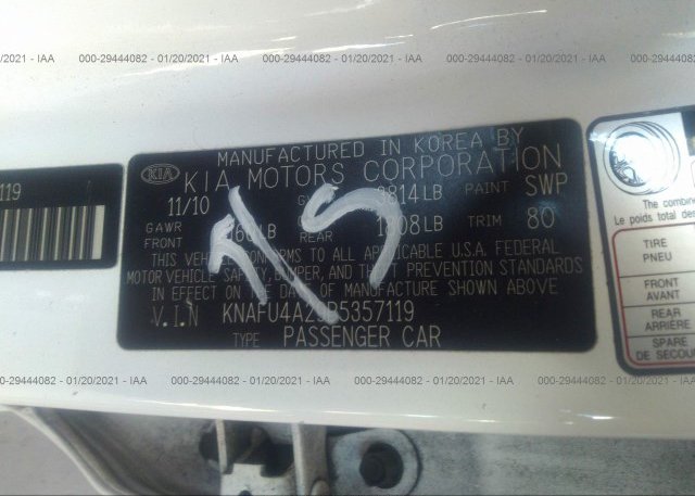 KNAFU4A29B5357119 2011 KIA FORTE