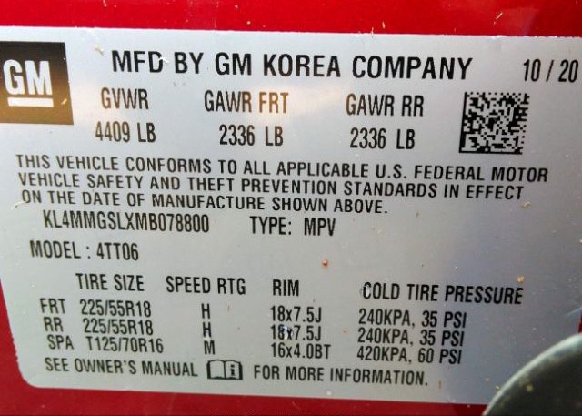 2021 BUICK ENCORE GX VIN: KL4MMGSLXMB078800