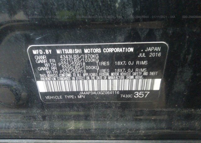 JA4AP3AU3GZ064116 2016 MITSUBISHI OUTLANDER SPORT