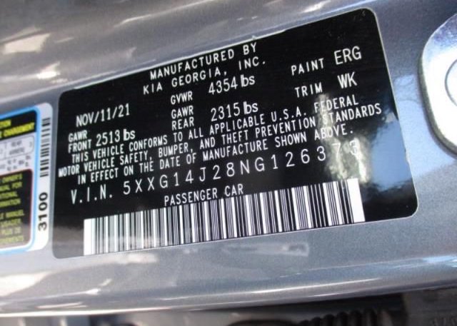 2022 KIA K5(VIN: 5XXG14J28NG126373
