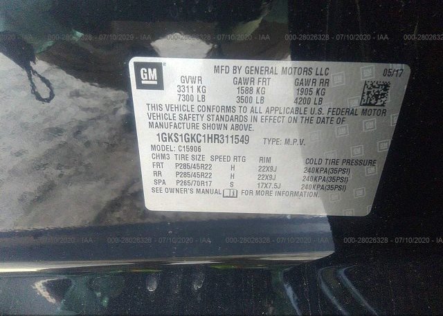 1GKS1GKC1HR311549 2017 GMC YUKON XL
