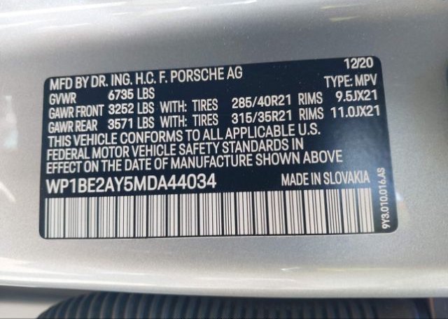 2021 PORSCHE CAYENNE(VIN: WP1BE2AY5MDA44034
