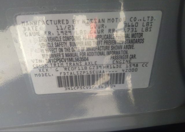 2021 NISSAN KICKS(VIN: 3N1CP5CV1ML563504