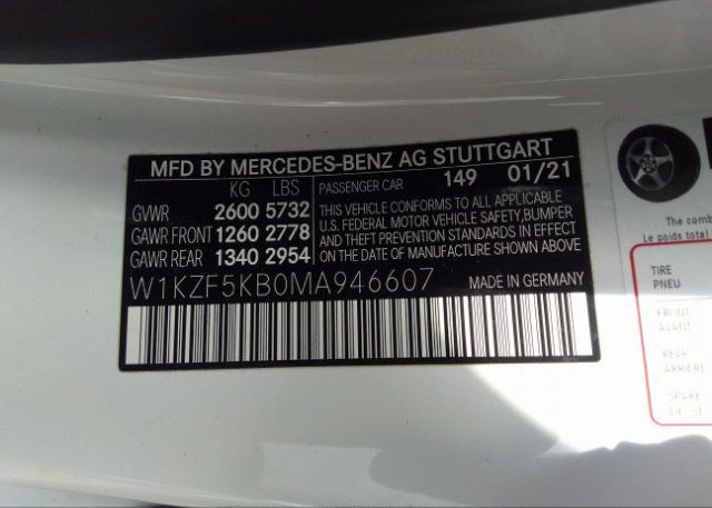 2021 MERCEDES-BENZ E-CLASS VIN: W1KZF5KB0MA946607