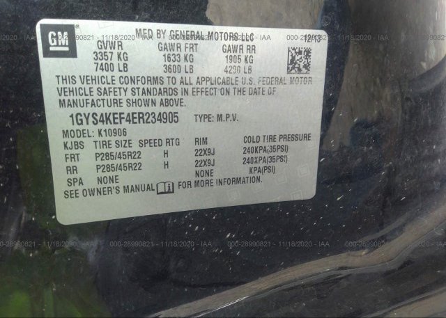 1GYS4KEF4ER234905 2014 CADILLAC ESCALADE ESV
