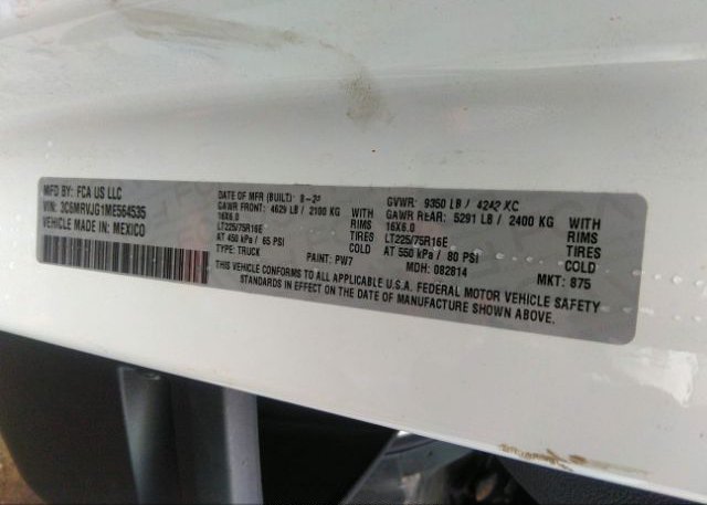 2021 RAM PROMASTER CARGO VAN(VIN: 3C6MRVJG1ME564535