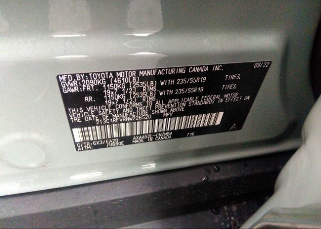 2022 TOYOTA RAV4(VIN: 2T3C1RFV8NW226520