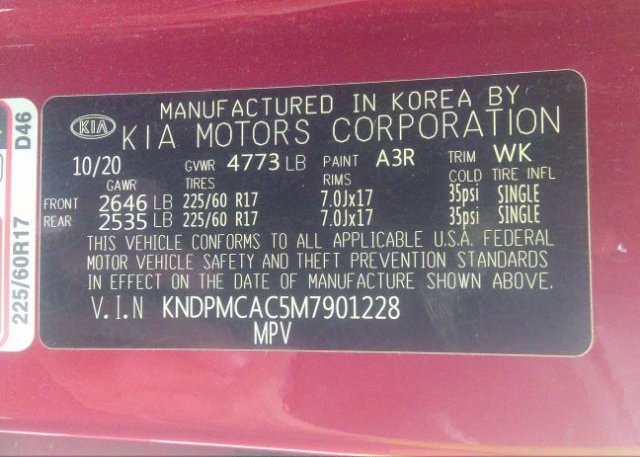 2021 KIA SPORTAGE(VIN: KNDPMCAC5M7901228