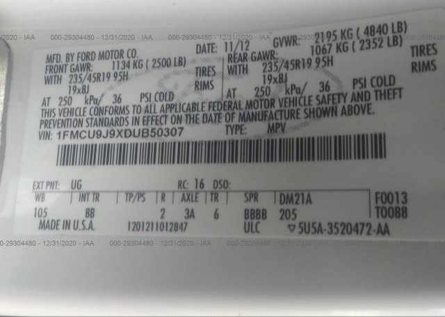 1FMCU9J9XDUB50307 2013 FORD ESCAPE
