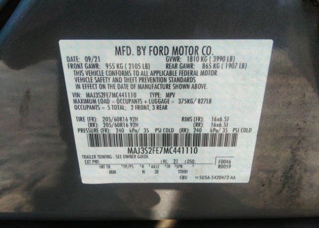 2021 FORD ECOSPORT(VIN: MAJ3S2FE7MC441110