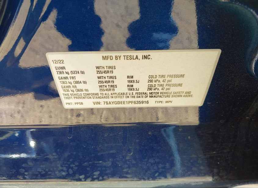 2023 TESLA MODEL Y AWD/LONG RANGE DUAL MOTOR ALL-W(VIN: 7SAYGDEE1PF635916