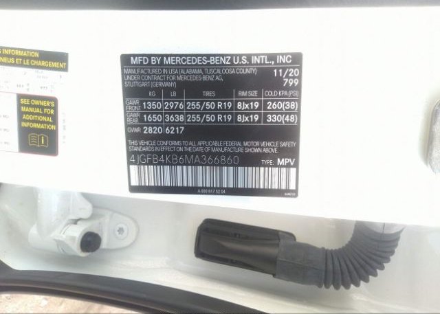 2021 MERCEDES-BENZ GLE(VIN: 4JGFB4KB6MA366860