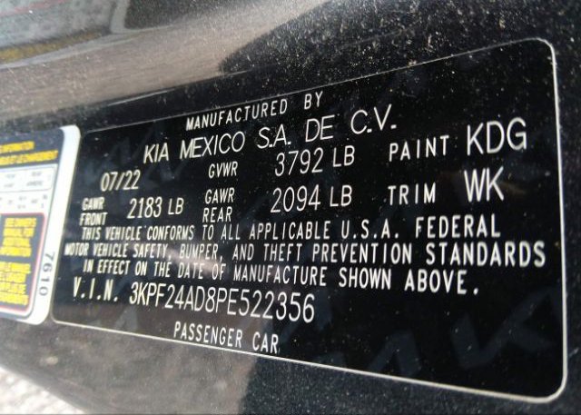 2023 KIA FORTE(VIN: 3KPF24AD8PE522356