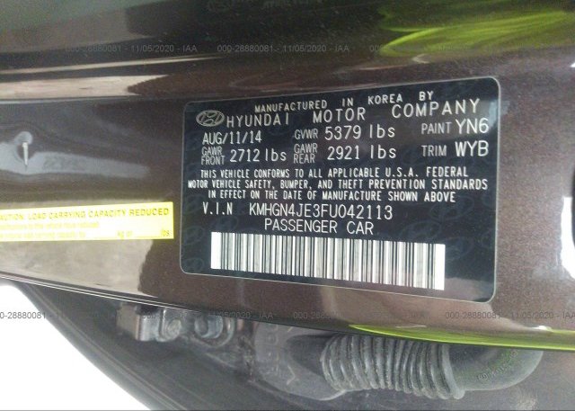 KMHGN4JE3FU042113 2015 HYUNDAI GENESIS
