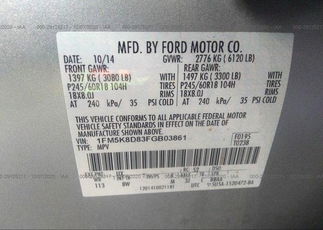 1FM5K8D83FGB03861 2015 FORD EXPLORER