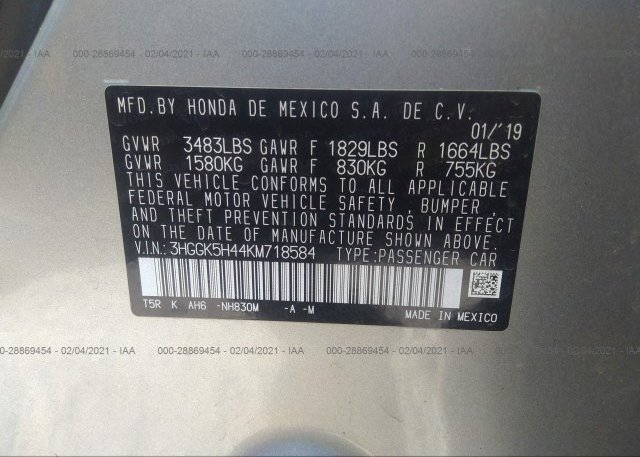 3HGGK5H44KM718584 2019 HONDA FIT