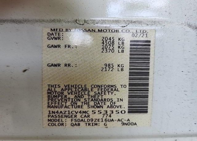 2021 NISSAN LEAF(VIN: 1N4AZ1CV4MC553350