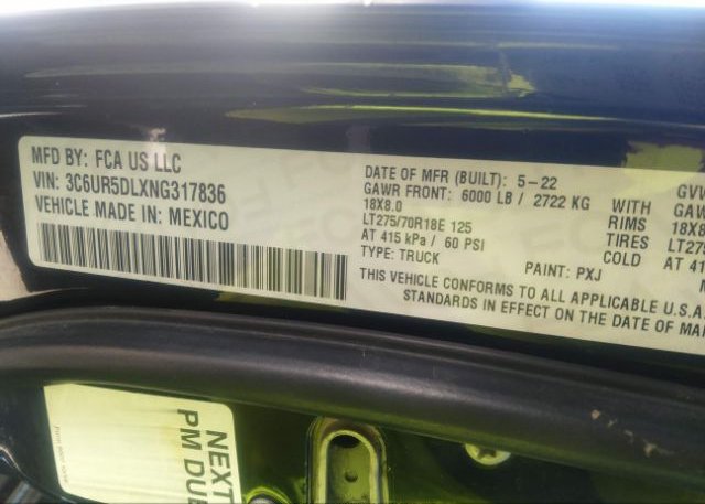 2022 RAM 2500(VIN: 3C6UR5DLXNG317836