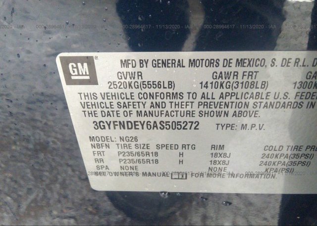 3GYFNDEY6AS505272 2010 CADILLAC SRX