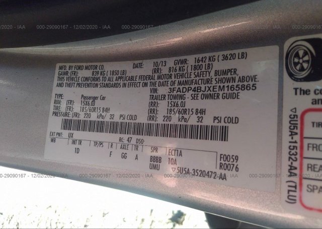 3FADP4BJXEM165865 2014 FORD FIESTA