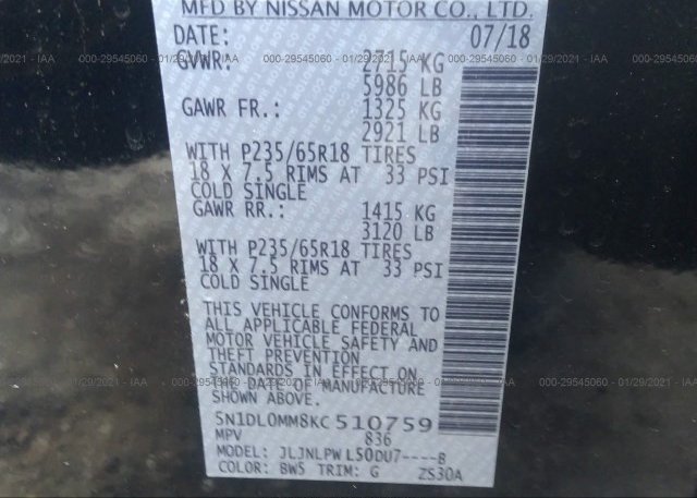 5N1DL0MM8KC510759 2019 INFINITI QX60