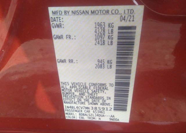 2021 NISSAN ALTIMA(VIN: 1N4BL4CV7MN385912