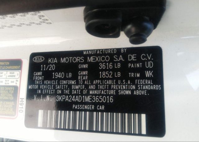 2021 KIA RIO(VIN: 3KPA24AD1ME365016