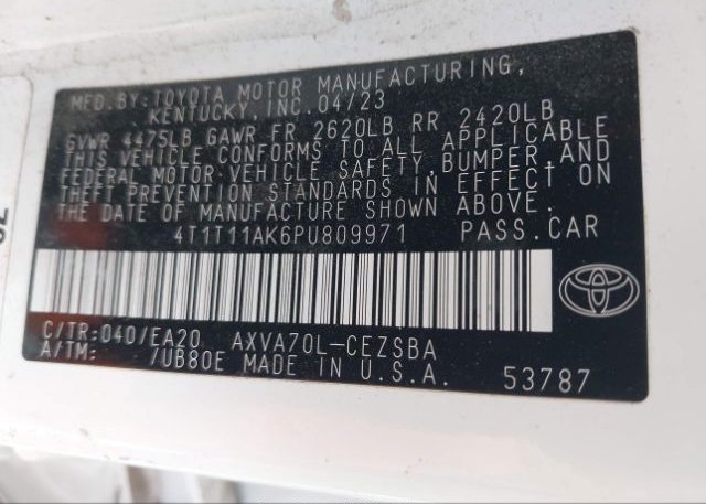 2023 TOYOTA CAMRY SE(VIN: 4T1T11AK6PU809971