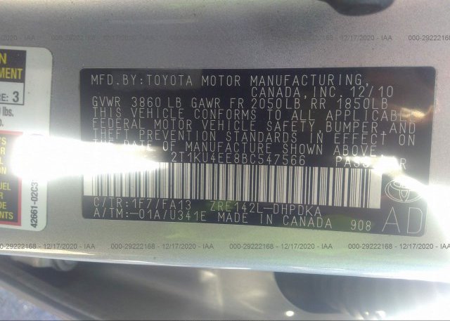 2T1KU4EE8BC547566 2011 TOYOTA MATRIX
