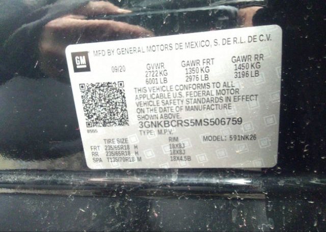 2021 CHEVROLET BLAZER(VIN: 3GNKBCRS5MS506759