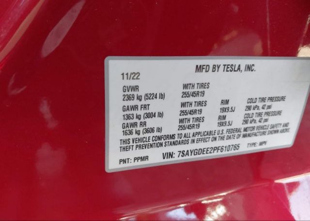 2023 TESLA MODEL Y(VIN: 7SAYGDEE2PF610765