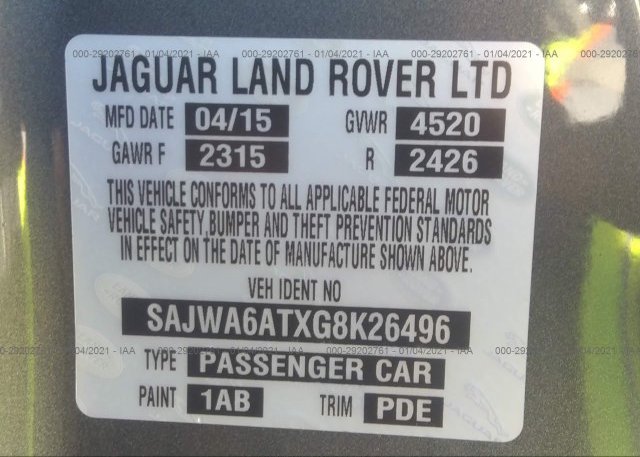 SAJWA6ATXG8K26496 2016 JAGUAR F-TYPE