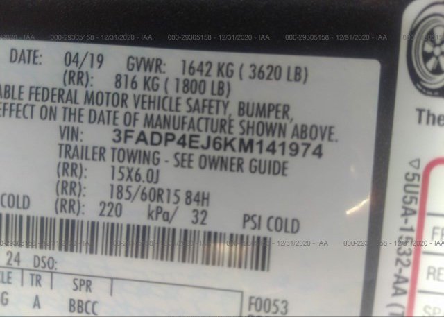 3FADP4EJ6KM141974 2019 FORD FIESTA