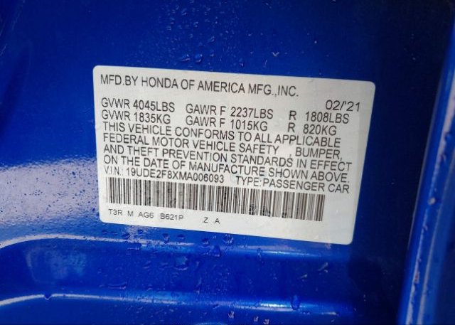 2021 ACURA ILX(VIN: 19UDE2F8XMA006093