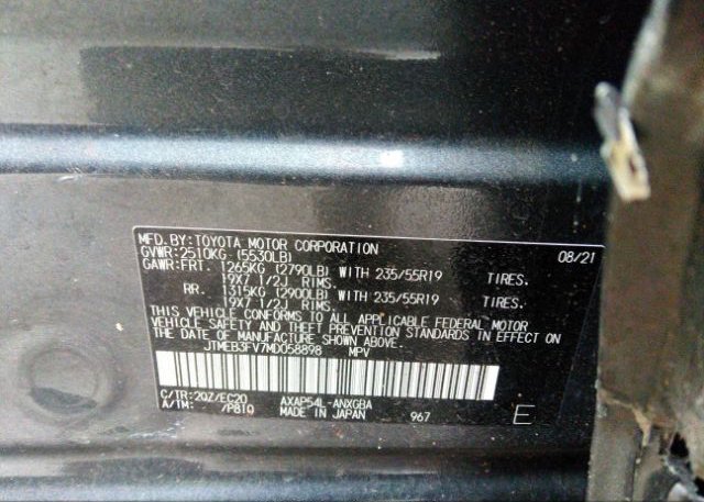 2021 TOYOTA RAV4 PRIME(VIN: JTMEB3FV7MD058898