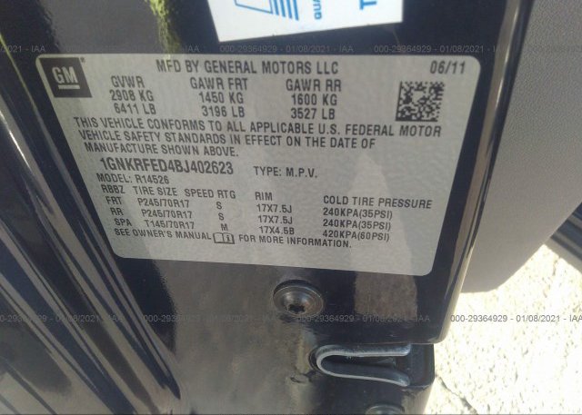 1GNKRFED4BJ402623 2011 CHEVROLET TRAVERSE