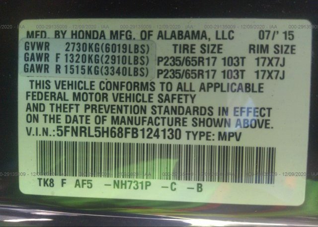 5FNRL5H68FB124130 2015 HONDA ODYSSEY