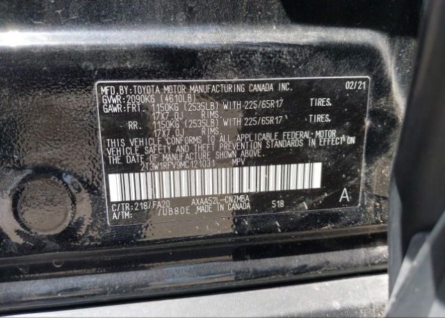 2021 TOYOTA RAV4(VIN: 2T3W1RFV9MC121031
