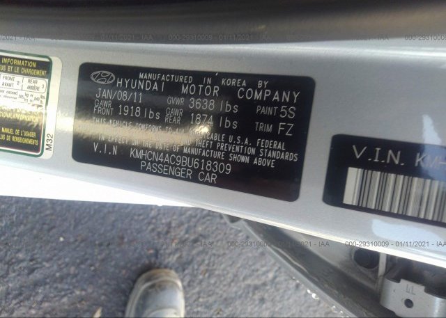 KMHCN4AC9BU618309 2011 HYUNDAI ACCENT