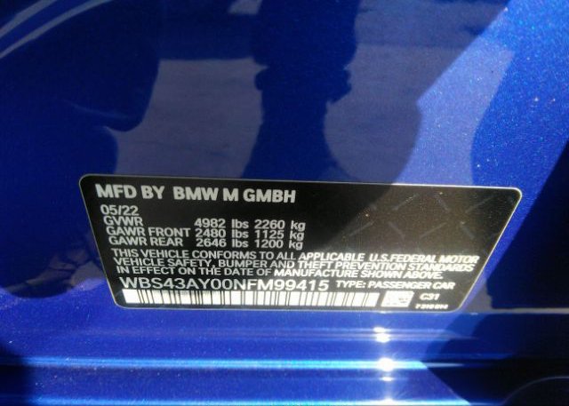 2022 BMW M3(VIN: WBS43AY00NFM99415