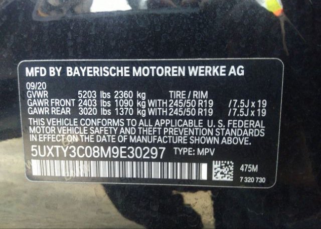 2021 BMW X3(VIN: 5UXTY3C08M9E30297